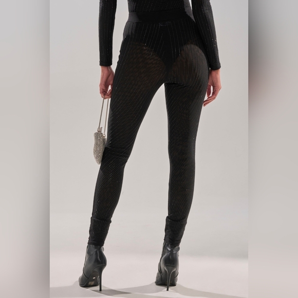 AKIRA TWINKLING LIGHTS RHINESTONE MESH LEGGINGS IN BLACK Size 1X - Picture 5 of 6